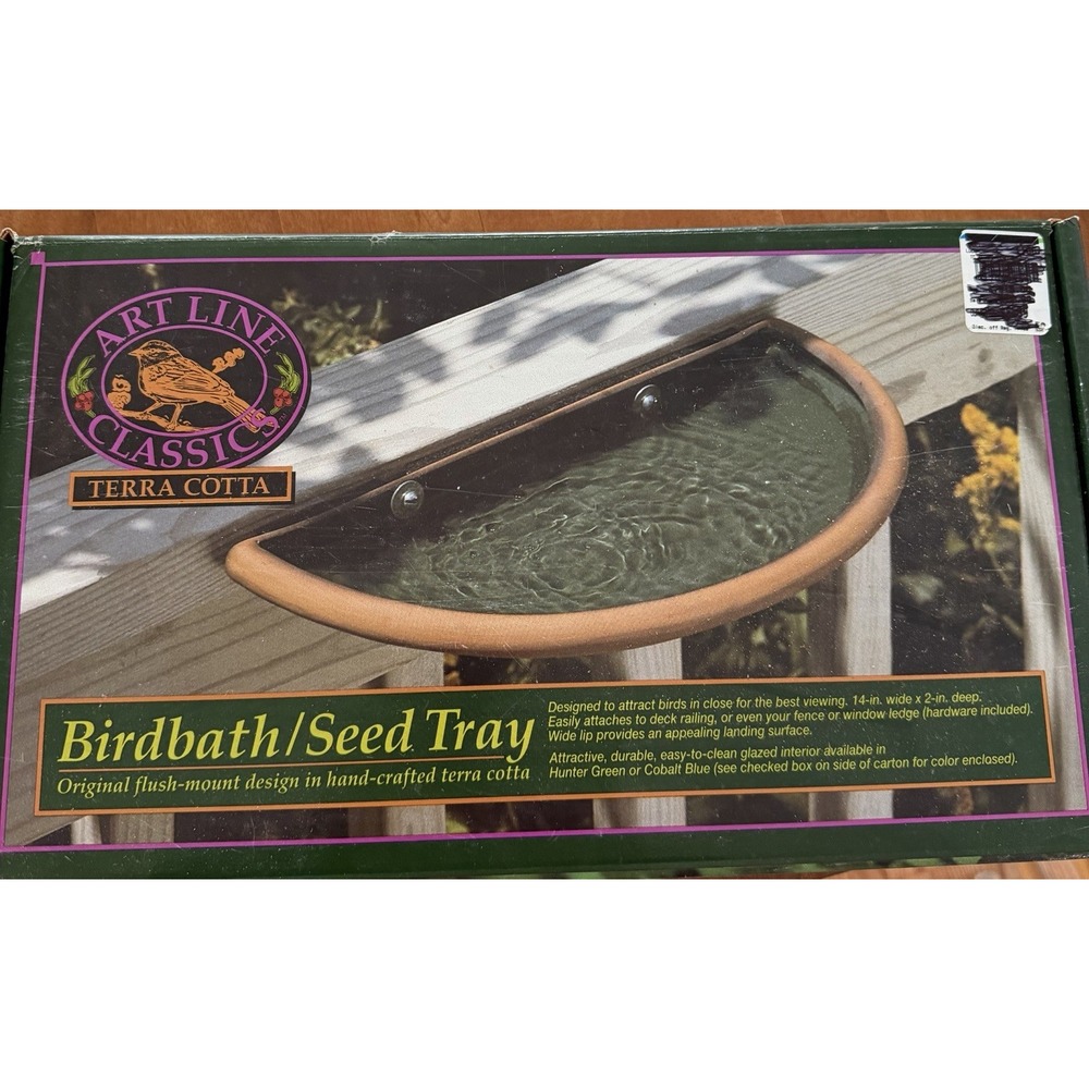Vintage Art Line Classics Terra Cotta Birdbath Seed Tray Hunter Green New In Box